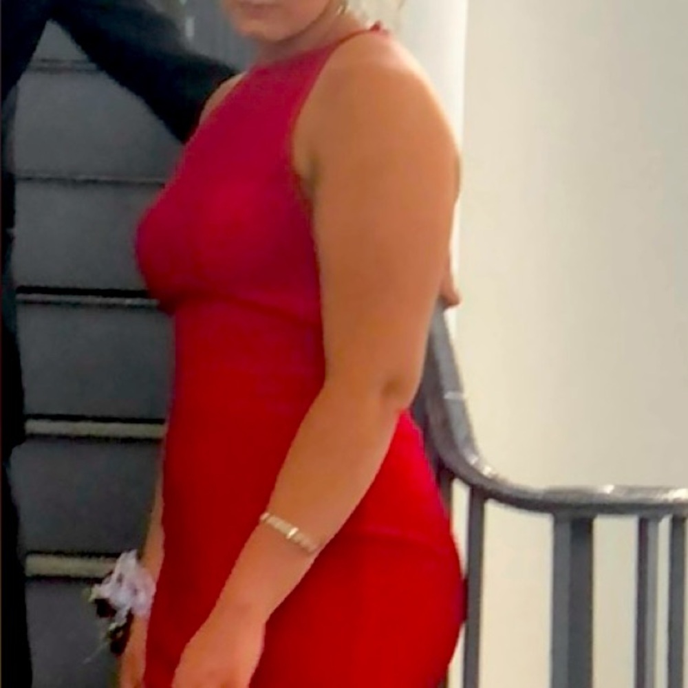 Elegant Red Sherri Hill Halter Dress